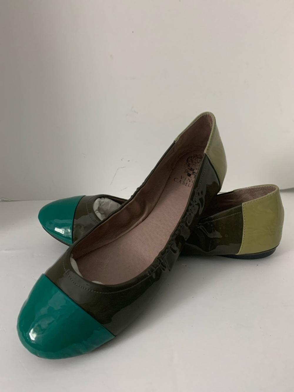 Vince Camuto Tri-Tone Teal/Green Patent Ballet Flats